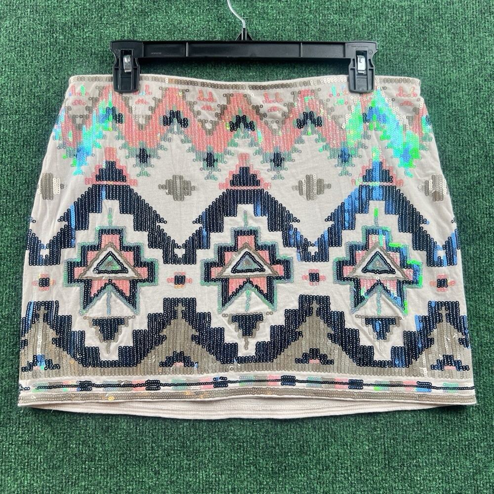Express Multicolor Geometric Sequin Knit Mini Skirt Size M